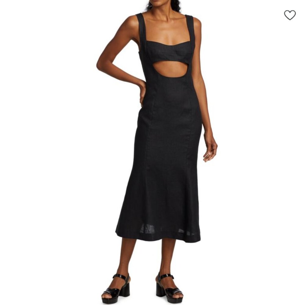 Matthew Bruch Eva Fluted Linen Midi Dress NWT